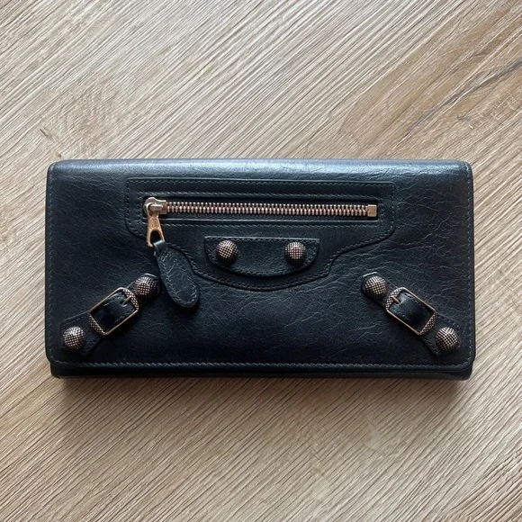 BALENCIAGA Giant Money Agneau Leather Rose Gold Hardware Continental Long Wallet - Picture 5 of 17